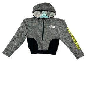 The North Face Girls Pullover 1/4 Zip Grey Black Cropped Hoodie Size 6 XS